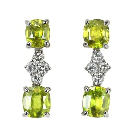 Rare Pt950/Pt900 Sphene Diamond Earrings 3.64ct D0.40ct - Picture 1 of 4